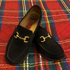 Cole Haan Black Suede Horse Bit Loafers with Gold Size 8.5